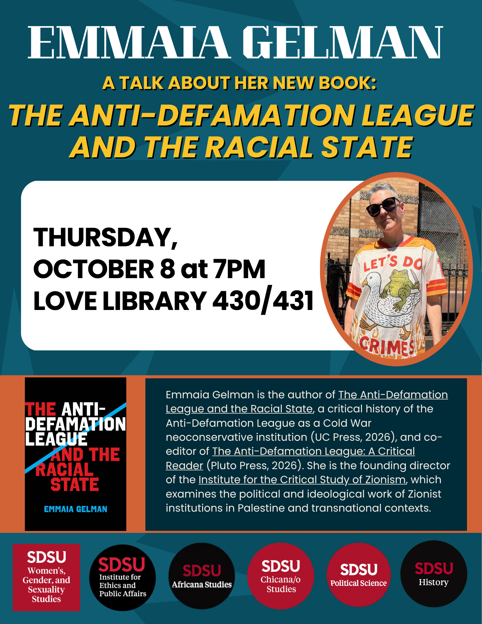 Thurs Oct 8, 7pm, Love Library 430/431, San Diego State University (no link)