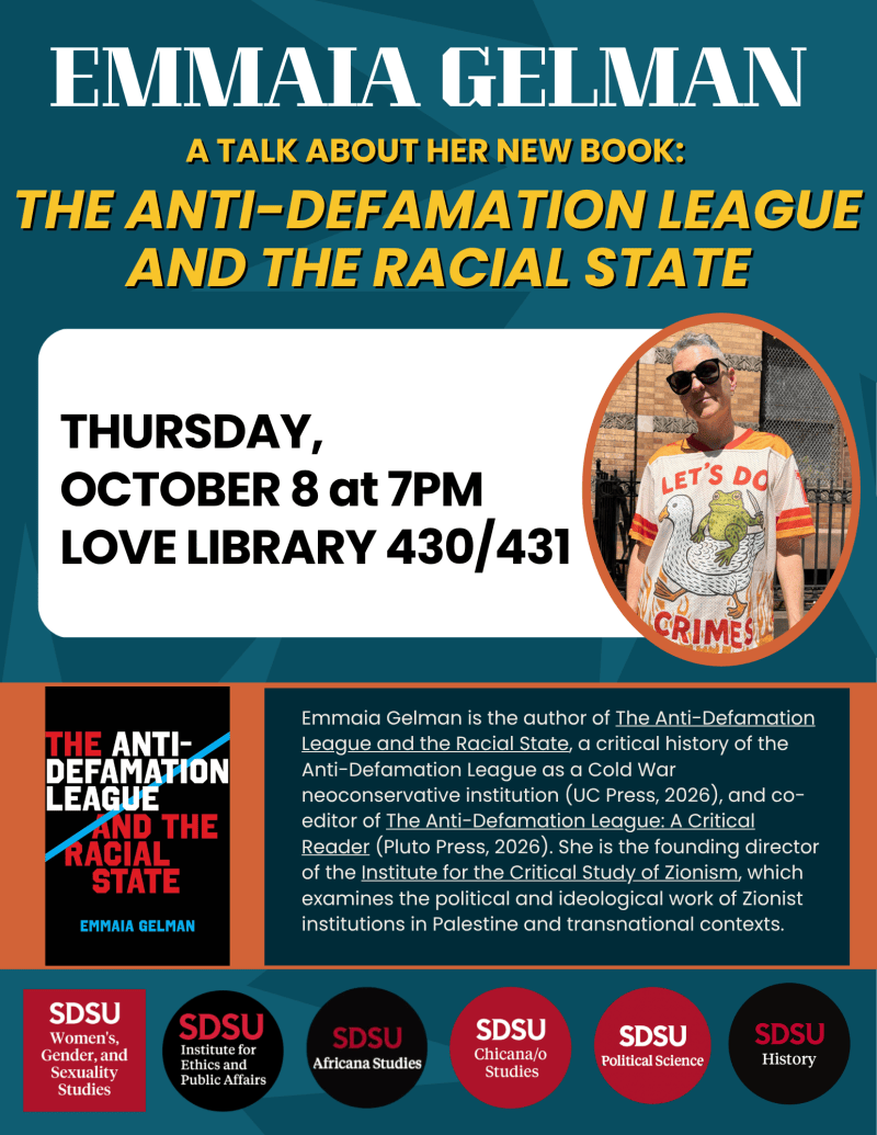 Thurs Oct 8, 7pm, Love Library 430/431, San Diego State University (no link)